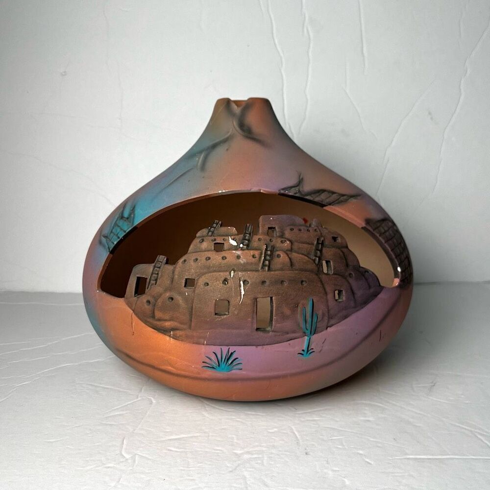Hull Clayworks Southwestern Native American Hand Painted Clay Pottery Vase Signe